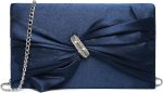 Dasein Women Elegant Satin Bow Flap Evening Bag Rhinestone Clutch Purse Handbag Formal/Wedding/Prom/Party - Image 2