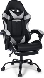 FAB&DELUXE Gaming Chair, Ergonomic Computer Office Chair with Footrest and Lumbar Support, Height Adjustable Desk Chair with 360° Swivel Seat and Headrest, Grey & Black - Image 2