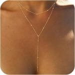 Foxgirl Lariat Gold Necklace for Women, Dainty Long Necklace 14k Gold Plated/Silver Y-Shaped Pendant Necklace Trendy Layered Cz Beaded Chain Drop Necklaces Simple Gold Jewelry For Women Gift - Image 2