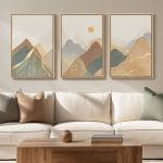 Framed Boho Mountain Wall Art for Living Room, Large Modern Canvas Nature Landscape Prints Artwork for Walls, Minimalist Sun Line Painting, Hallway, Bedroom, Kitchen, Office Wall Decor, 16x24 Inch - Image 2