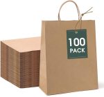 GSSUSA 10x5x13 100Pcs Brown Paper Bags with Handles, Bulk Shopping Grocery Paper Bags, Party Favor, Retail, Small Business, Packaging, Merchandise, Boutique, Wedding - Image 2