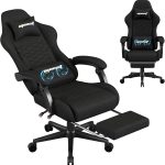Gaming Chair, Computer Chairs for Adults with Lumbar Support and Massager, Comfortable Gamer Chair with Footrest & Pocket Spring Cushion, Ergonomic Home Office Chair, Black, Fabric - Image 2