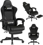 Gaming Chair,Ergonomic Computer Chairs for Adults with Footrest, PU Leather Office Chair with Adjustable Lumbar Support & Pocket Spring Cushion - Heavy Duty 400lb Capacity Gamer Chair(Black) - Image 2