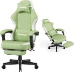 Gaming Chair,Fabric Computer Chair with Pocket Spring Cushion,400 lb Load Capacity,Ergonomic Office Chair with Footrest,Height Adjustable Video Gamer Chair with Lumbar Support (Green) - Image 2