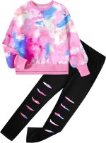 Girls Clothes, Girls Outfits Tie Dye Sweatshirt Tops and Leggings Sweatpants 2 Piece Fall Winter Clothes Set 6-16T - Image 2