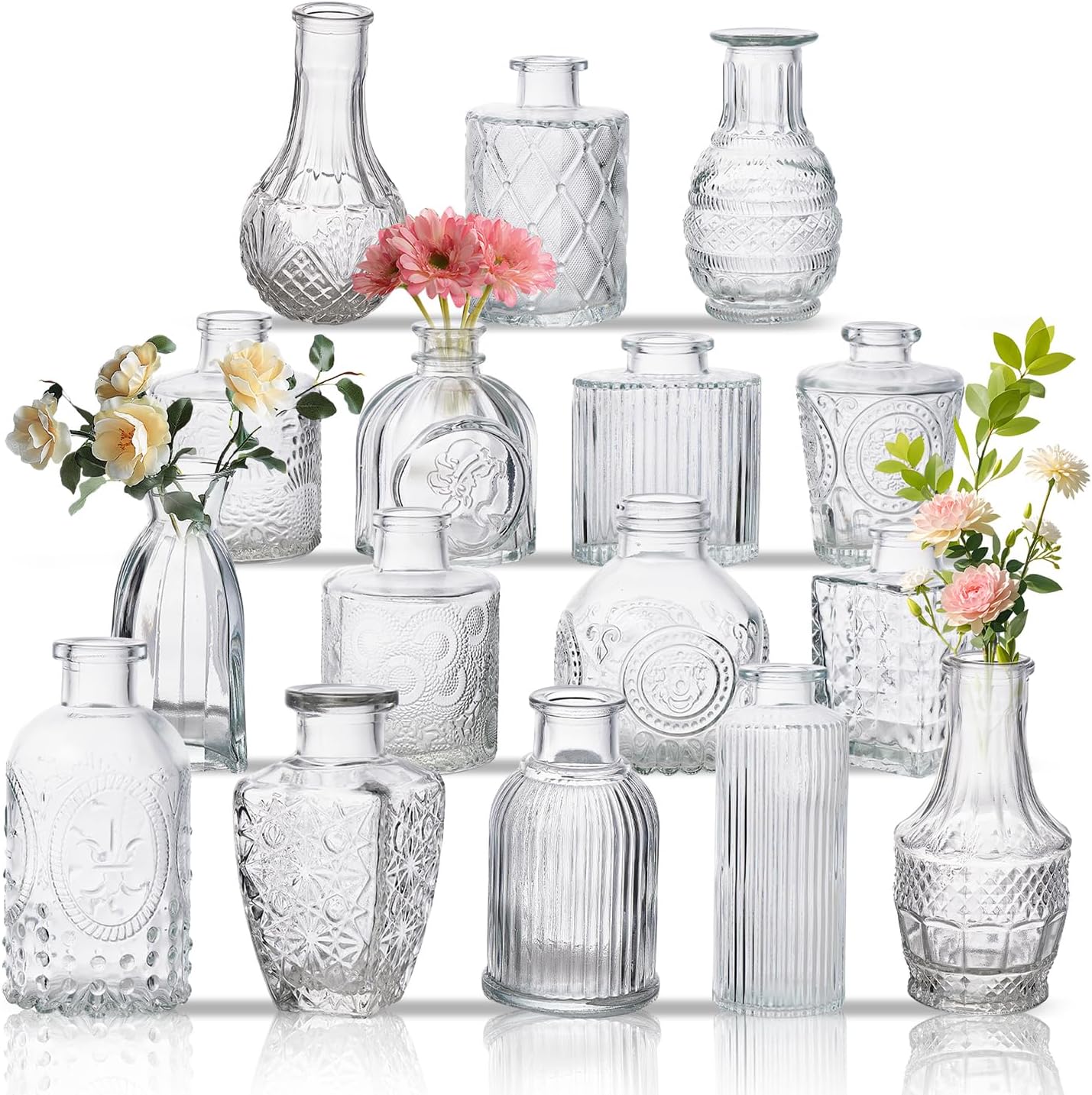 Glass Bud Vase Set of 16, Small Flower Vases, Glass Vases for Centerpieces, Vintage Home Table Decorations Bud Vases (16 Pcs, Clear) - Image 2