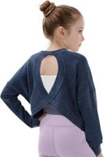 Gogokids Girls' Long Sleeve Shirts Open Back Tops Hollow Back Gym Activewear T-Shirt 5-14 Years - Image 2