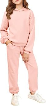Haloumoning Girls 2 Piece Outfits Kids Oversized Fleece Hoodie Sweatshirt and Sweatpants Fashion Clothing Sets - Image 2