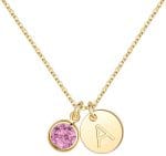 Hidepoo Initial Birthstone Necklace for Girl Women - 14K Gold Plated Disc Letter Necklace Personalized Gifts Jewelry Birthstone Initial Necklaces Birthday Gift for Female Teens Mom - Image 2