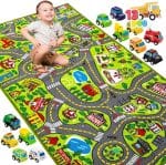 JOYIN Kids Play Rugs - 12 Pull-Back Vehicle Set - Durable Carpet Playmat Rug - City Pretend Play - Toddler Car Track Rug - Image 2