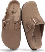 KIDMI Genuine Suede Clogs for Women Memory Foam Cork Footbed Potato Shoes Slip On Leather Mules with Big Buckle - Image 2