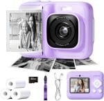 Kids Camera, 1080P Instant Digital Print Camera for Kids, Christmas Birthday Gifts for 4 5 6 7 8 9 10 Year Old Girls Boys, Portable Toy with 32GB SD Card & 3 Rolls Printing Paper, Purple - Image 2