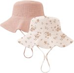 Konssy 2 Pack Muslin Baby Sun Hat UPF 50+ Sun Protection Baby Bucket Hat Summer Beach Hats with Wide Brim for Boys & Girls - Image 2