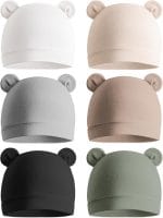 Konssy 6-Pack Baby Newborn Hats with Bear Ears Baby Beanie Hats - Soft Caps for Infant Boys & Girls, 0-3 Months - Image 2