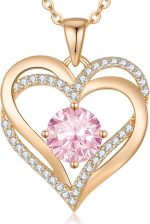 LOUISA SECRET Love Heart Birthstone Necklaces for Women, Birthday Gift for Women, Anniversary Jewelry for Wife Her, 925 Sterling Silver Pendant Necklace, Mother's Day Gift - Image 2