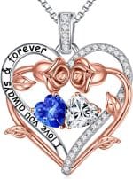 MOOSEA Rose Heart Birthstone & Moissanite Necklace - 925 Sterling Silver 0.8ct D Color VVS1 Clarity Moissanite Necklace Birthstone Jewelry Anniversary Birthday Gifts for Wife Mom Girlfriend Grandma - Image 2