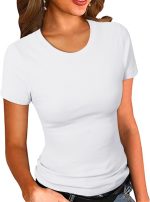 PALINDA Women's Crew Neck Ribbed Fitted Shirt Basic Short Sleeves Summer T Shirt Tops - Image 2