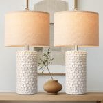 PARTPHONER 23" Modern Ceramic Table Lamp Set of 2, Table Lamps for Living Room, Rustic Farmhouse Bedside Lamps Nightstand lamp for Bedroom, White Desk Lamp for End Table Home Decor Beige - Image 2