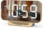 Peakeep Slim Digital Mirror Aesthetic Alarm Clock for Bedrooms Desk Decor - Plug in Electric Big LED Modern Small Clock for Office Living Room, Battery Backup, 6 Dimmers (Gold) - Image 2