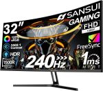 SANSUI 32 Inch Curved 240Hz Gaming Monitor High Refresh Rate, FHD 1080P Gaming PC Monitor HDMI DP1.4, Curved 1500R, 1Ms MPRT, HDR,Metal Stand,VESA Compatible(DP Cable Incl.) - Image 2