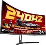 SANSUI 34 Inch 240Hz Ultrawide Curved Gaming Monitor UWQHD 3440×1440, 21:9 2K Curved Monitor 1500R,HDR400,Fast VA, PIP/PBP,AI Crosshair,AIPQ(Visual Enhance),MPRT 1ms,HDMI2.1*2,DP1.4*2(DP Cable Incl.) - Image 2