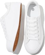 SERNIAL Womens White Tennis Shoes PU Leather Sneakers Casual Walking Shoes for Women - Image 2