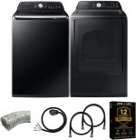 Samsung Smart 4.7 Cu Ft Top Load Washer & 7.4 Cu Ft Electric Dryer, Sensor Stops Overdrying, Low Vibration Quiet Wash, WaterJet w/Power Cords, Hoses, Vent Duct, 1 Year CPS Protection Bundle (Black) - Image 2