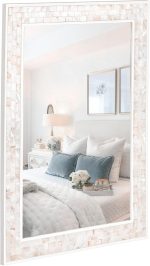 Tanmicoshomy 20x 28 Inch Rectangle Wall Mirror, Natural Shell Framed Rectangular Mirror for Bathroom, Vanity, Bedroom, Living Room, Entryway, Wall Mounted Horizontal or Vertical, White - Image 2