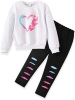 Toddler Girl Clothes Figure Graphic Drop Shoulder Top Heart Shaped Butterfly Pattern Fall Winter Outfit Set - Image 2