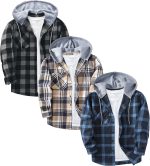 ZITY 3 Pack Men's Flannel Hoodie Shirts Long Sleeve Casual Vintage Button Down Plaid Shirt Jacket with Pocket - Image 2