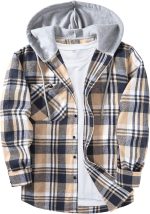 ZITY Men's Flannel Hoodie Shirts Casual Button Down Plaid Shirt Jackets for Men Long Sleeve Stylish Hooded with Pocket - Image 2