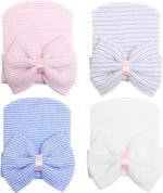Zando Big Bow Baby Hats Newborn Hospital Hat Lightweight Cotton Infant Beanie Nursery Knot Headband Photo Accessories Gift - Image 2