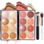 16 Colors Contour Highlighter Blush Palette with 2Pcs Brushes, Powder Blush for Cheeks, Long Lasting Contour & Illuminator for Natural Glow & Face Sculpting (8 Blushes + 4 Highlighters + 4 Bronzers) - Image 2