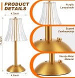 Liliful 6 Pcs LED Portable Cordless Table Lamp Touch Battery Operated Rechargeable Gold Desk Lamp 3 Color Dimmable for Bedroom Living Room Dining (Gold,Rose Style) - Image 3