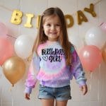BOUTIKOME Birthday Sweatshirts Girls Toddler Kid Tie Dye Long Sleeve Shirt B-day Outfits Gifts Party Pullover Fall Tops 3-10Y - Image 3