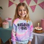 BOUTIKOME Birthday Sweatshirts Girls Toddler Kid Tie Dye Long Sleeve Shirt B-day Outfits Gifts Party Pullover Fall Tops 3-10Y - Image 4