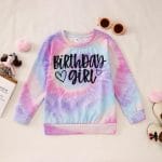 BOUTIKOME Birthday Sweatshirts Girls Toddler Kid Tie Dye Long Sleeve Shirt B-day Outfits Gifts Party Pullover Fall Tops 3-10Y - Image 5