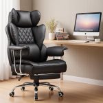 COMHOMA Big and Tall Office Chair, High Back Leather Gaming Chair with Footrest, Executive Ergonomic Office Chair with Pocket Spring Lumbar Support and with Outward Fixed Soft Armrests - Image 3