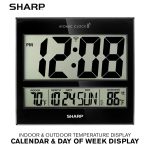 Sharp Atomic Clock - Never Needs Setting! - Jumbo 3" Easy to Read Numbers - Indoor/Outdoor Temperature Display with Wireless Outdoor Sensor - Gloss Black - Image 3