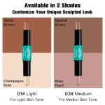 Contour Stick, 2Pcs Dual-Ended Highlighter Makeup Pen & Contouring Stick for Face Shaping, Long Lasting Waterproof Cream Bronzer & Highlight Sticks Make Up Kit for All Skin Tones(01# + 03#) - Image 4