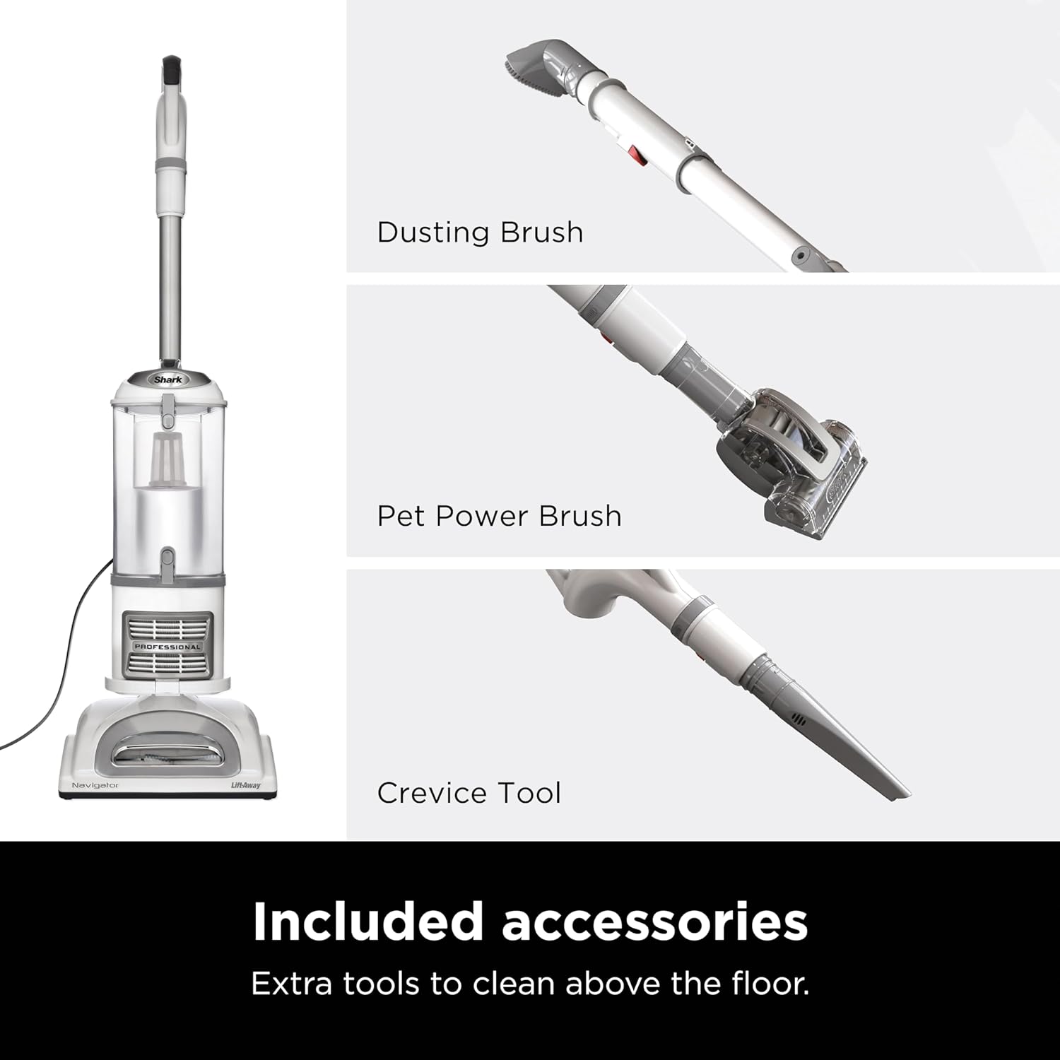 Shark | Upright Vacuum Cleaner | Navigator Lift-Away | Swivel Steering | HEPA Filter | Vacuum for Pet Hair | Crevice Tool & Dusting Brush Included | For Carpets & Hard Floors | White/Silver | NV356E - Image 3