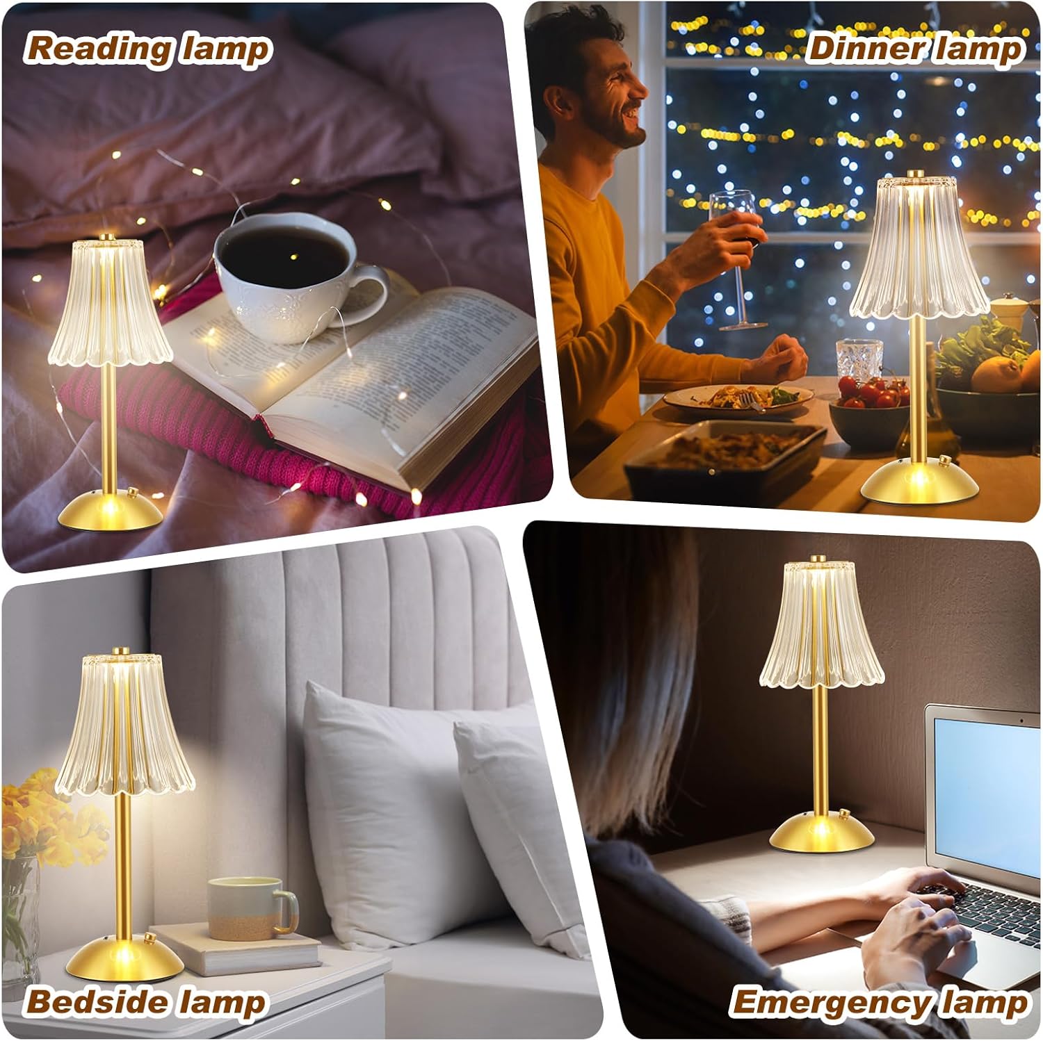 Liliful 4 Pcs LED Portable Cordless Table Lamp Touch Battery Operated Rechargeable Gold Desk Lamp 3 Color Dimmable for Bedroom Living Room Dining (Gold,Rose Style) - Image 8