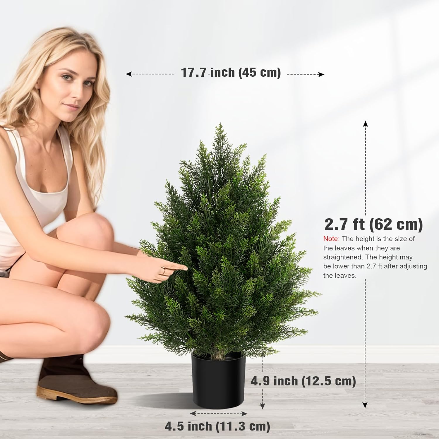 Outdoor Artificial Cedar Topiary Tree, Faux Evergreen Shrubs for Front Porch Decor, Lifelike Fake Bushes Plants for Home Living Room Front Door Decor (2, 2ft) - Image 3
