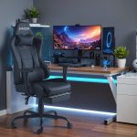 Homall Gaming Chairs, Computer Chair with Footrest and Massage Lumbar Support, Height Adjustable Game Chair with Headrest and Swivel Seat (Black) - Image 4
