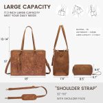 LOVEVOOK Laptop Bag for Women Vintage Leather Work Tote 15.6 inch Large Capacity Computer bag with Clutch Purse for Office, Travel, Casual - Image 3