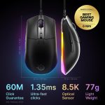 SteelSeries Rival 3 Gen 2 Gaming Mouse — 8500 DPI TrueMove Core Optical Sensor — 60 Million Click Durability — Low Latency — 77g Lightweight — 100% PTFE Feet — RGB — Black - Image 3
