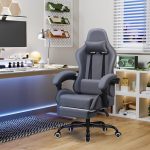 Homall Gaming Chair Fabric with Massage Lumbar Support, Ergonomic Racing Video Game Chair with Adjustable Footrest and Headrest (Grey) - Image 3