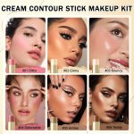 6 Colors Cream Contour Stick Makeup Kit, Double-ended Cream Highlighter Stick Bronzer and Blush Stick for Sculpt the Cheeks, Matte & Dewy Finish, Face Contour Kit for Beginners, Set A - Image 3