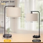 Tall Table Lamp with USB C+A Ports, Fully Stepless Dimmable Modern Minimalist Bedside Nightstand Lamp, Reading Desk Lamp for Bedroom, Living Room, Study Room, Office, 9W 3000K LED Bulb Included - Image 3