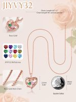 Rose Heart Necklaces for Women, Rose Gold Forever Love Jewelry with 2 Birthstones Pendant, Christmas Anniversarry Birthday Gifts for Her Wife Mom Grandma Daughter, 18+2 Inch Chain - Image 5